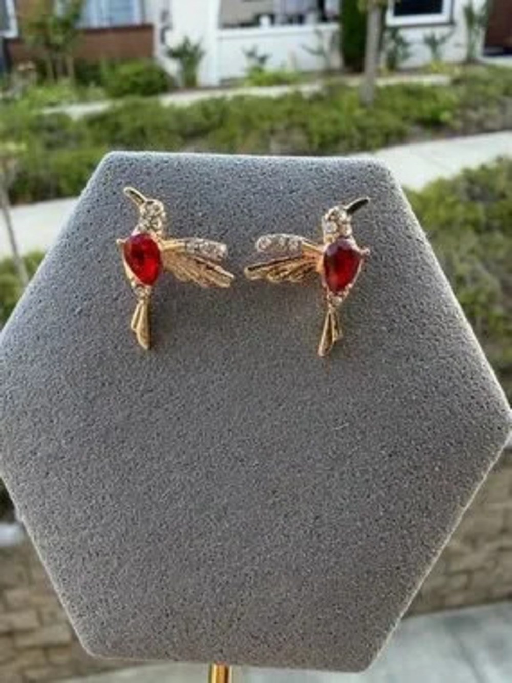 Bird Red Stone Small Stud Earrings - Women Jewelry - Picture 2 of 2